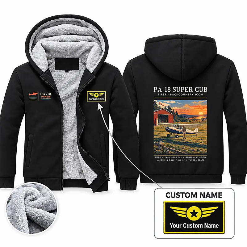 Piper PA-18 Super Cub Zipped Sweatshirts - Poster + Name - Black
