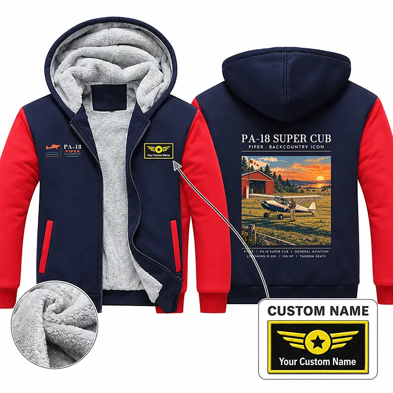 Piper PA-18 Super Cub Zipped Sweatshirts - Poster + Name - Navy & Red