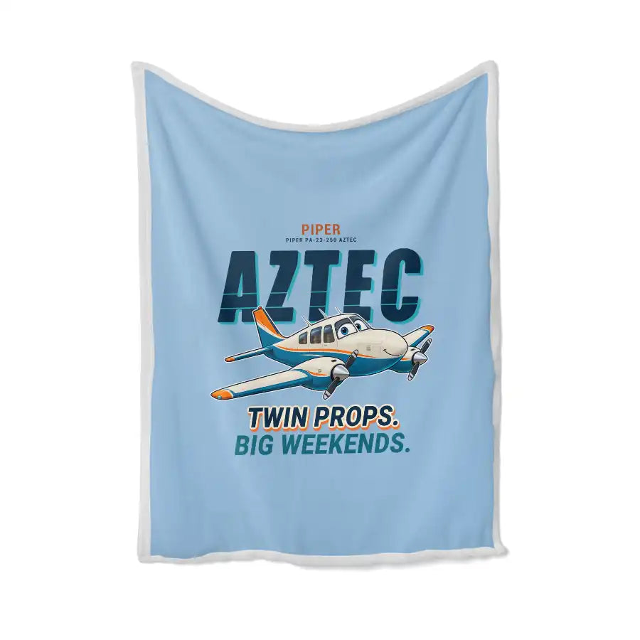 Piper PA-23-250 Aztec - Cartoon - Blanket - Light Blue