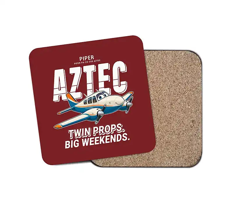 Piper PA-23-250 Aztec - Cartoon - Coaster - Dark Red