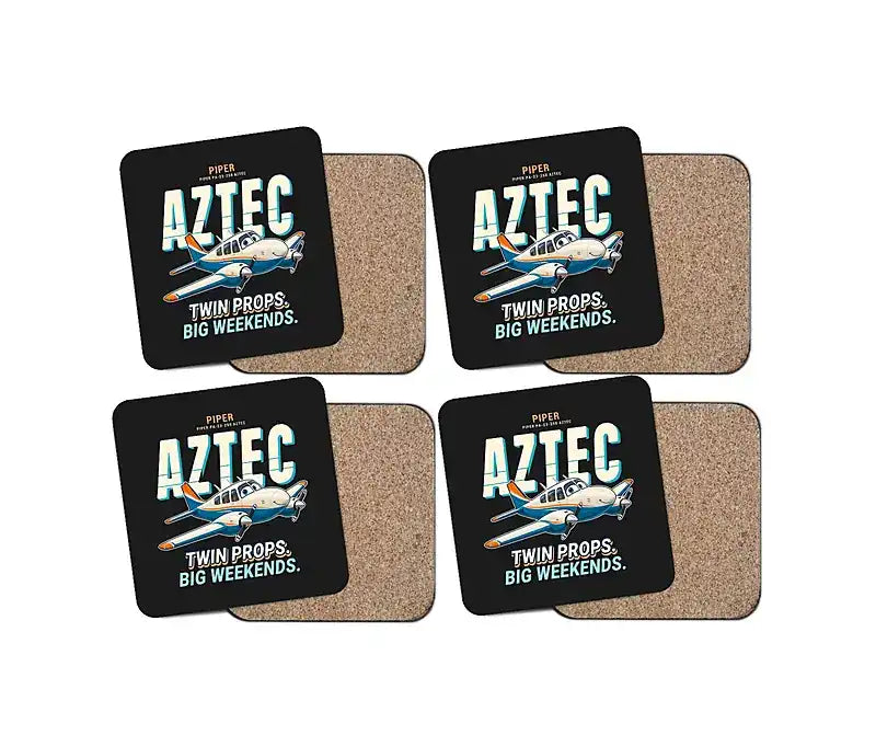 Piper PA-23-250 Aztec - Cartoon - Coaster Set - Black