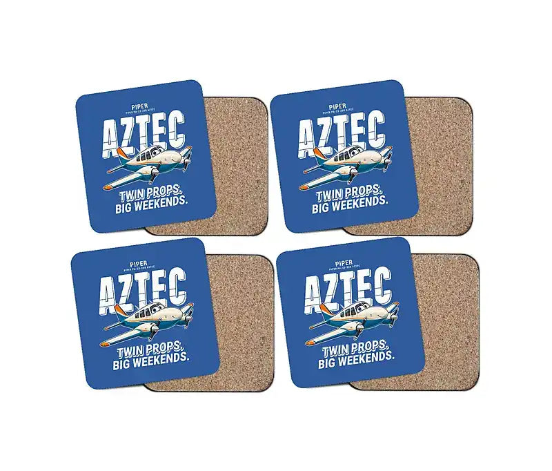 Piper PA-23-250 Aztec - Cartoon - Coaster Set - Blue