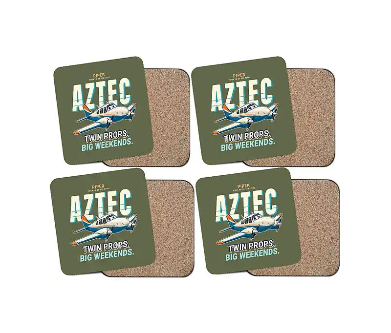 Piper PA-23-250 Aztec - Cartoon - Coaster Set - Green Army