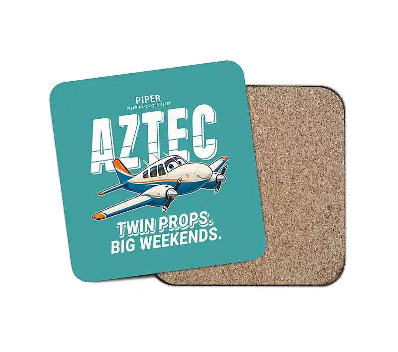 Piper PA-23-250 Aztec - Cartoon - Coaster - Turquoise