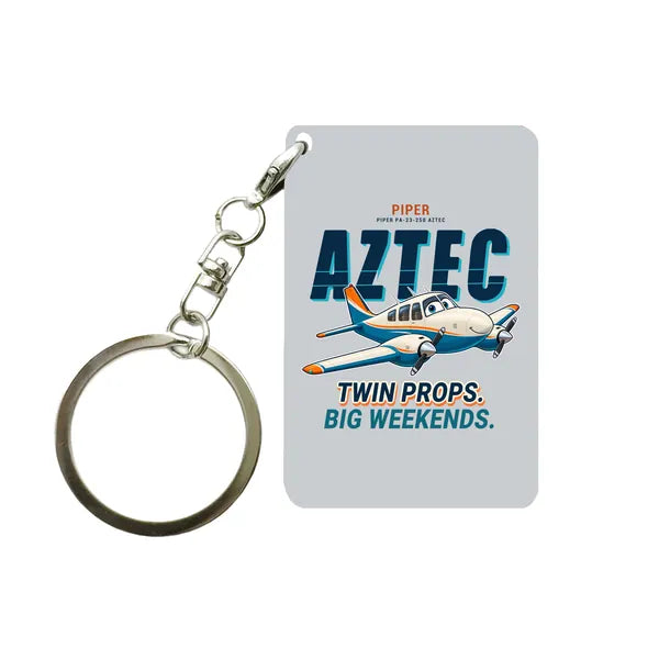 Piper PA-23-250 Aztec - Cartoon - Key Chain - Light Gray