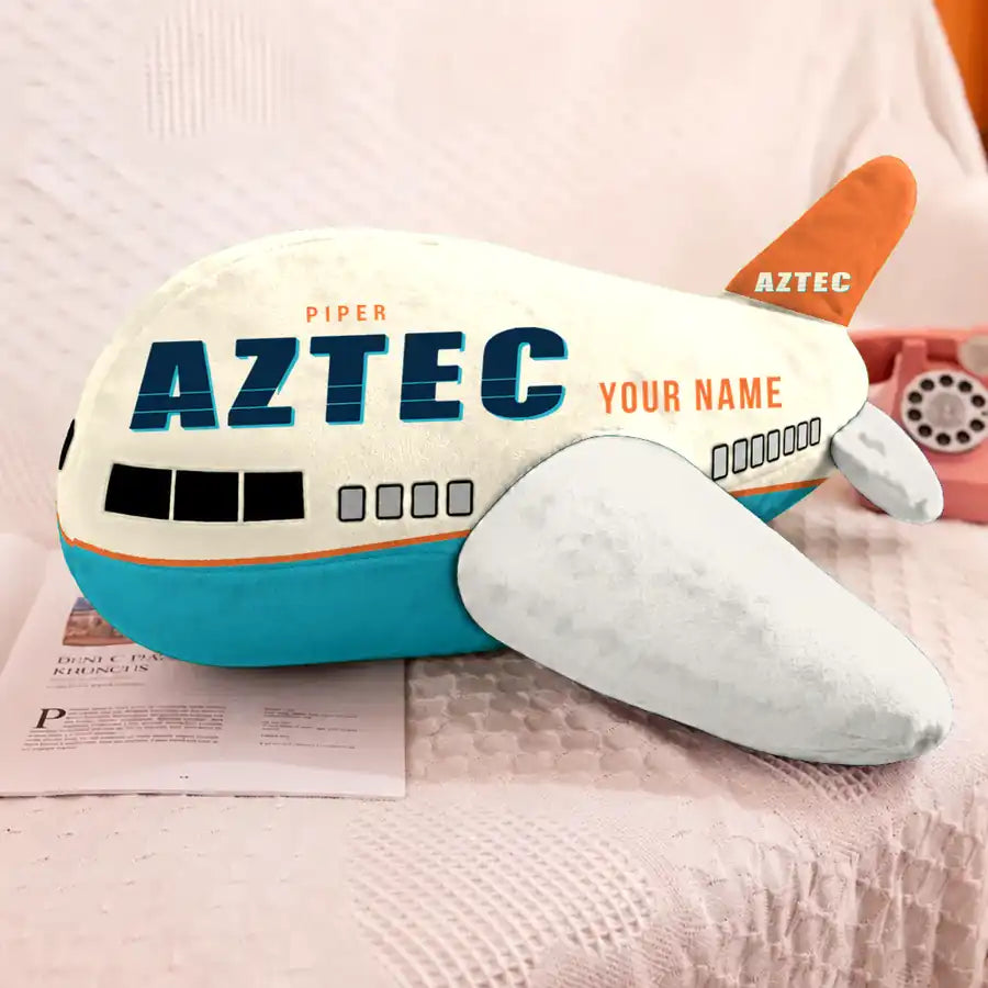 Piper PA-23-250 Aztec - Cartoon + Name - Airplane Pillow