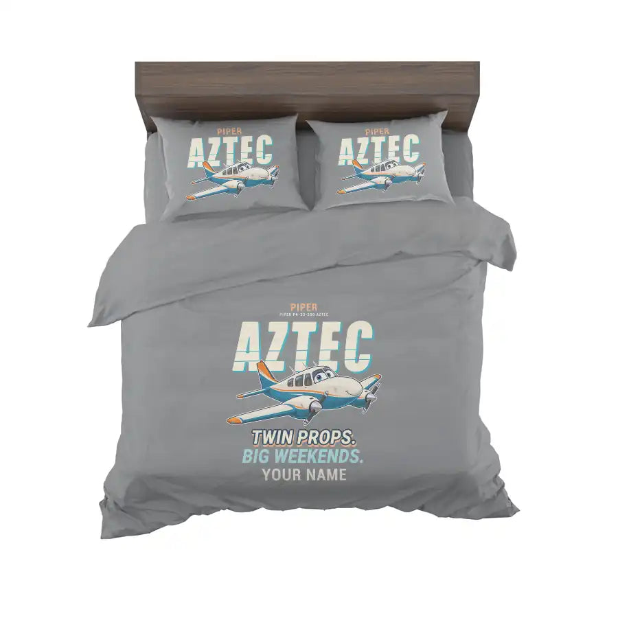 Piper PA-23-250 Aztec - Cartoon + Name - Bedding Set - Gray