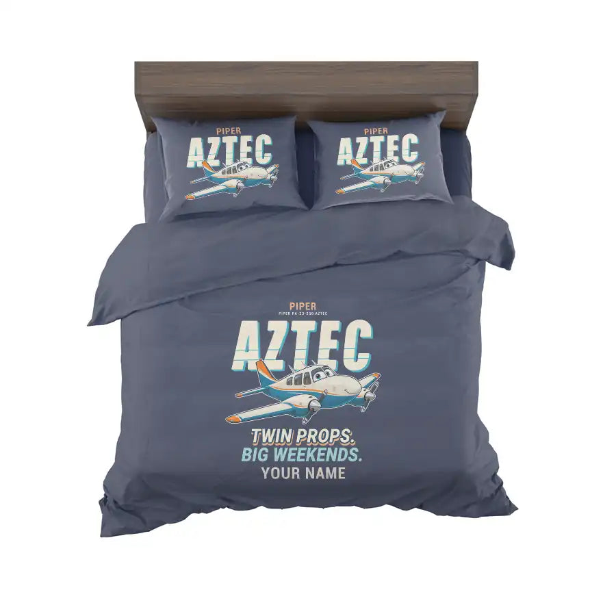 Piper PA-23-250 Aztec - Cartoon + Name - Bedding Set - Navy Blue