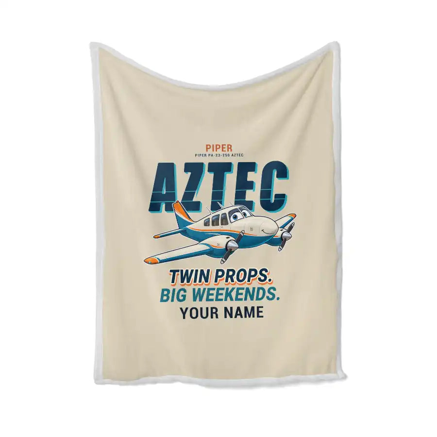 Piper PA-23-250 Aztec - Cartoon + Name - Blanket - Beige