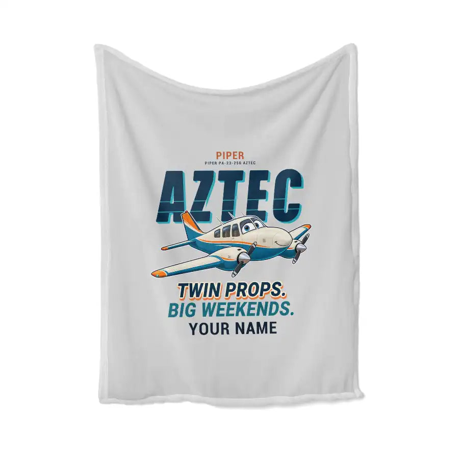Piper PA-23-250 Aztec - Cartoon + Name - Blanket - Light Gray