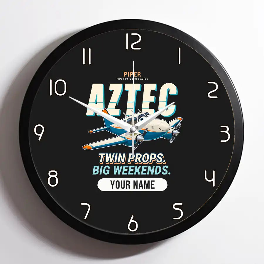 Piper PA-23-250 Aztec - Cartoon + Name - Framed - Black