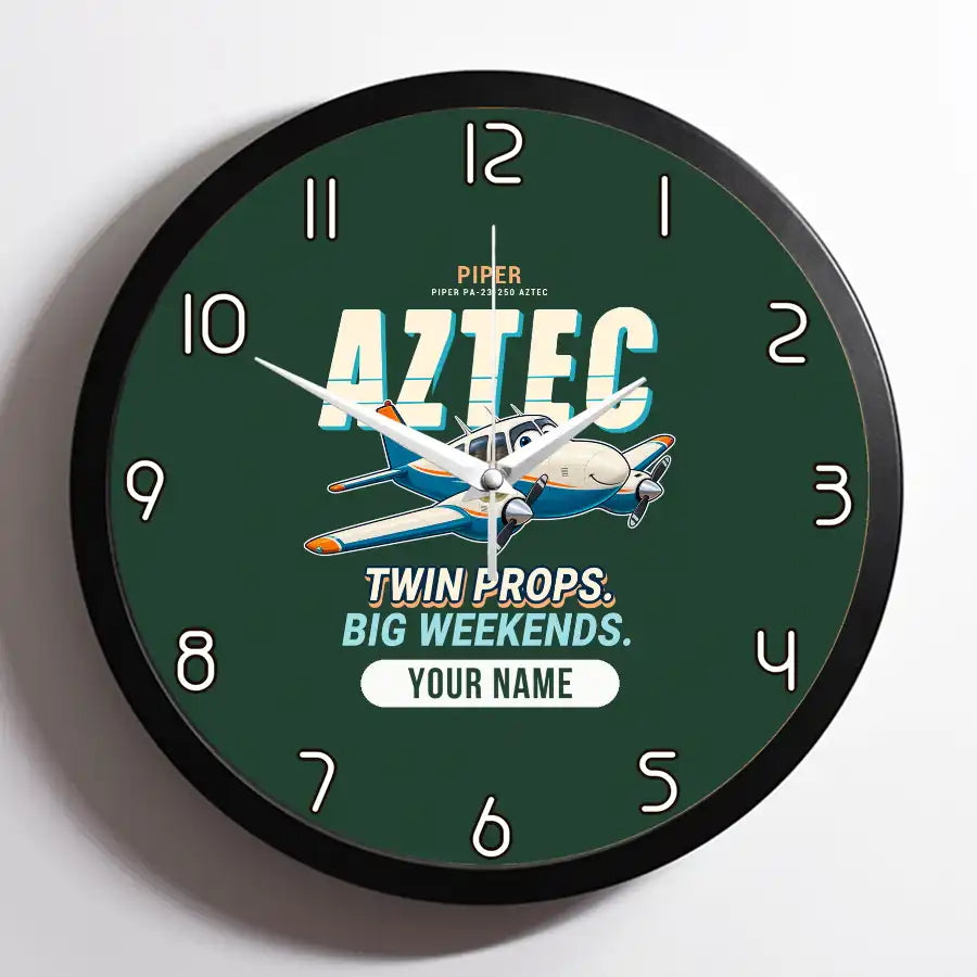 Piper PA-23-250 Aztec - Cartoon + Name - Framed - Dark Green