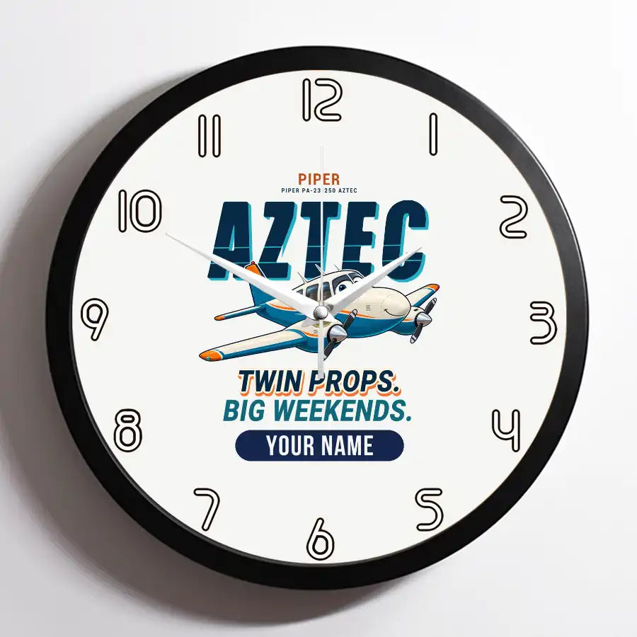 Piper PA-23-250 Aztec - Cartoon + Name - Framed - White
