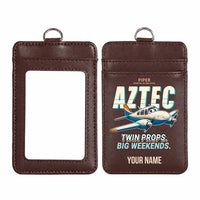 Thumbnail for Piper PA-23-250 Aztec - Cartoon - ID Card Holder - Dark Brown + Name