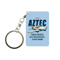 Thumbnail for Piper PA-23-250 Aztec - Cartoon + Name - Key Chain - Light Blue
