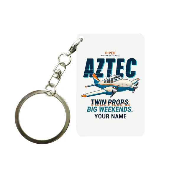 Piper PA-23-250 Aztec - Cartoon + Name - Key Chain - White