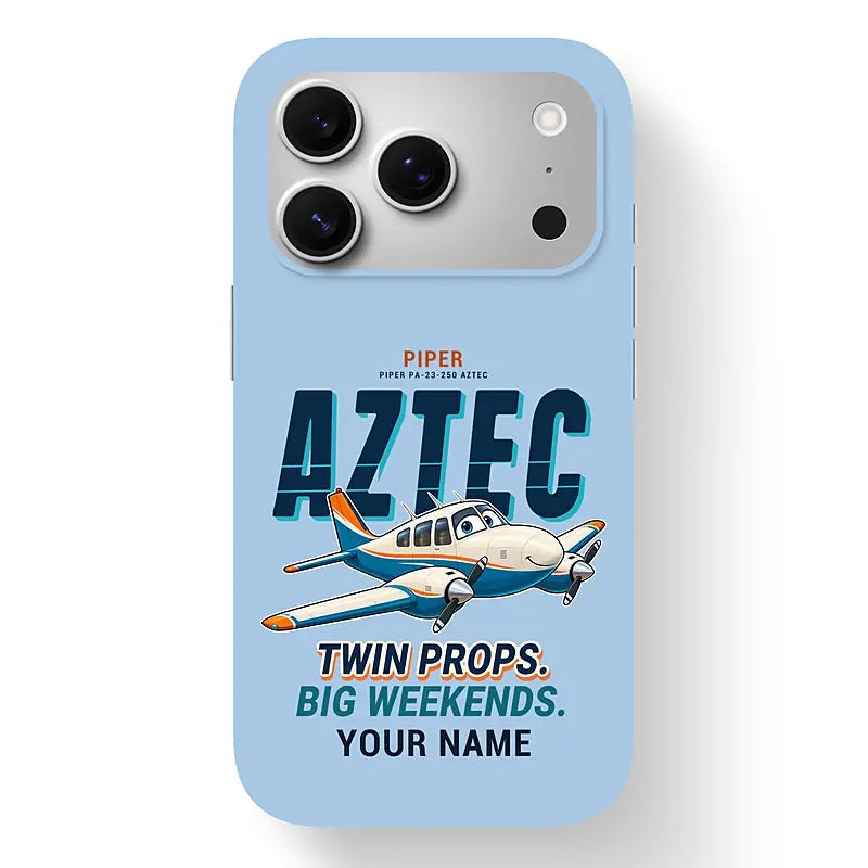 Piper PA-23-250 Aztec - Cartoon + Name - MagSafe iPhone 17 Pro - Light Blue