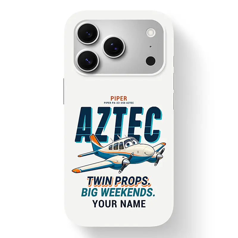 Piper PA-23-250 Aztec - Cartoon + Name - MagSafe iPhone 17 Pro - White