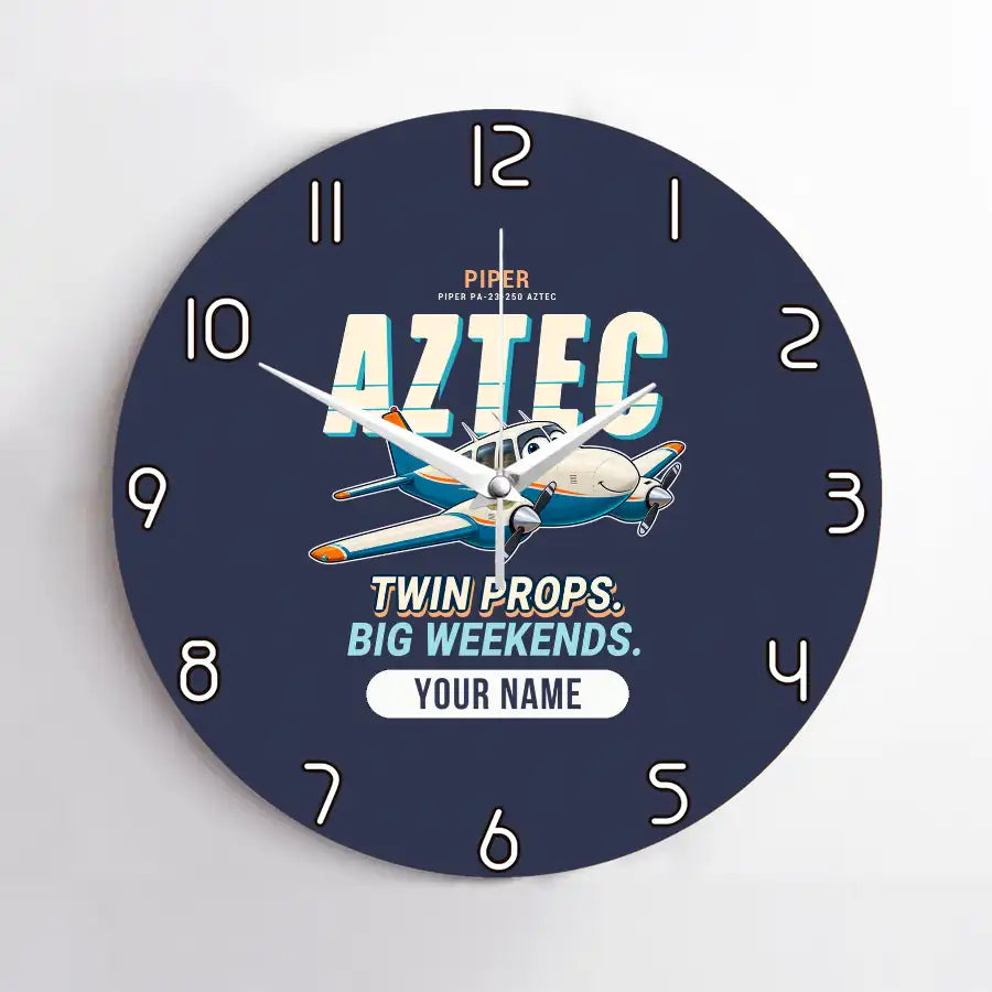 Piper PA-23-250 Aztec - Cartoon + Name - No Frame - Navy Blue