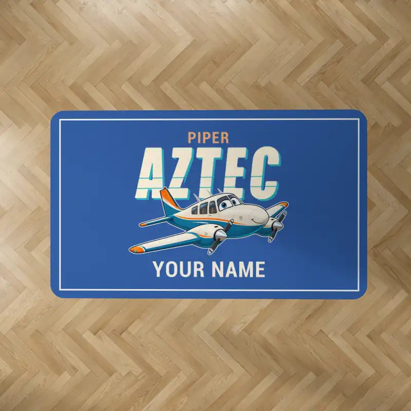 Piper PA-23-250 Aztec - Cartoon + Name - Rectangle Carpet - Blue