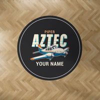 Thumbnail for Piper PA-23-250 Aztec - Cartoon + Name - Round Carpet - Black