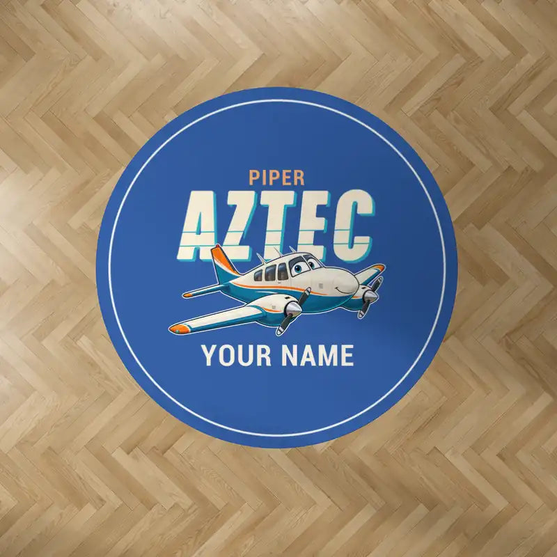Piper PA-23-250 Aztec - Cartoon + Name - Round Carpet - Blue