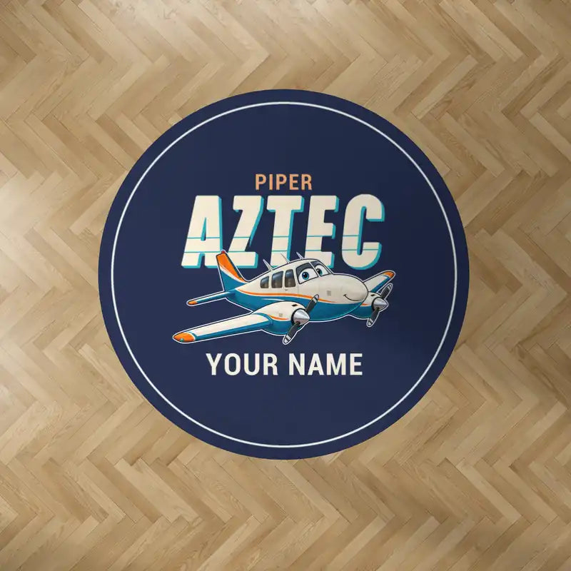Piper PA-23-250 Aztec - Cartoon + Name - Round Carpet - Dark Blue