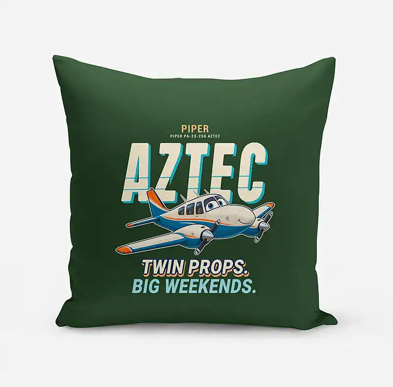 Piper PA-23-250 Aztec - Cartoon - Pillow - Dark Green
