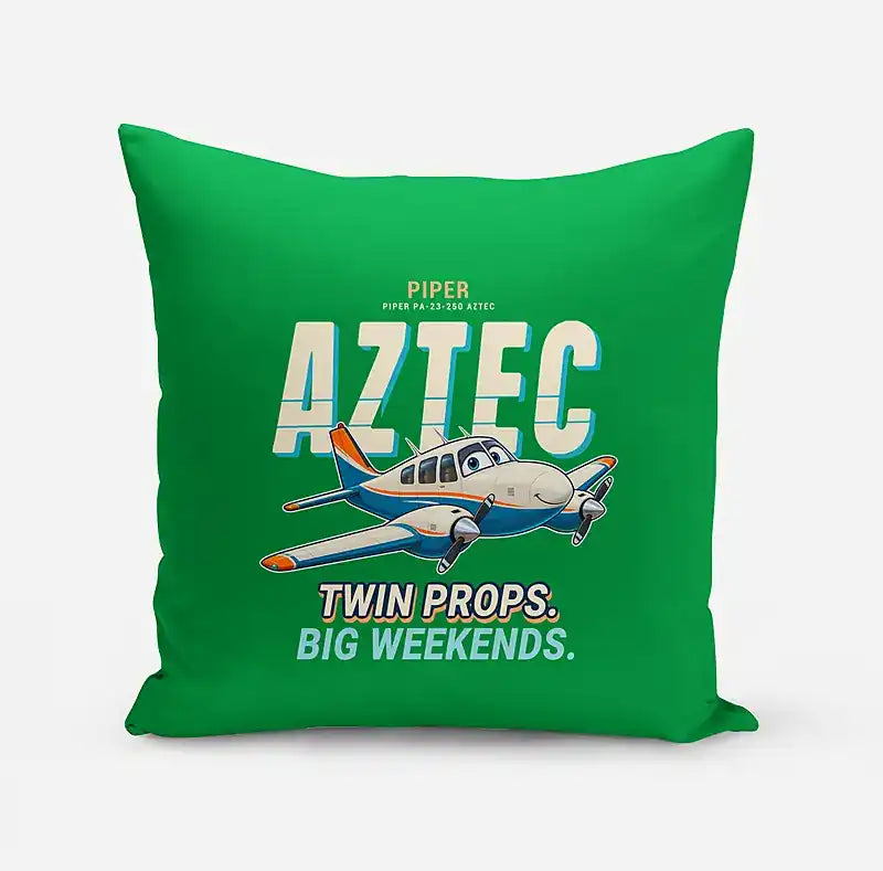 Piper PA-23-250 Aztec - Cartoon - Pillow - Green