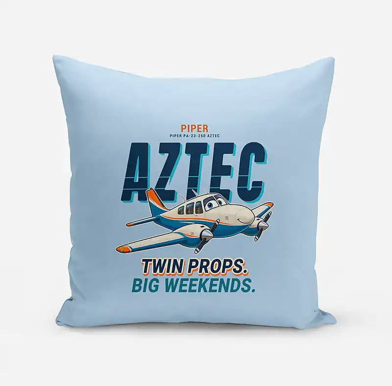 Piper PA-23-250 Aztec - Cartoon - Pillow - Light Blue