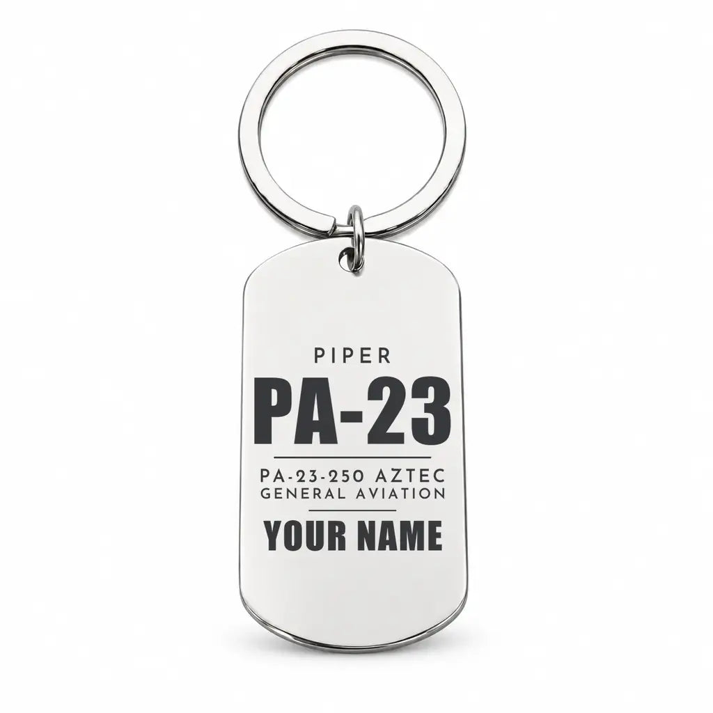Piper PA-23-250 Aztec - Key Chain - Tag + Name - Silver