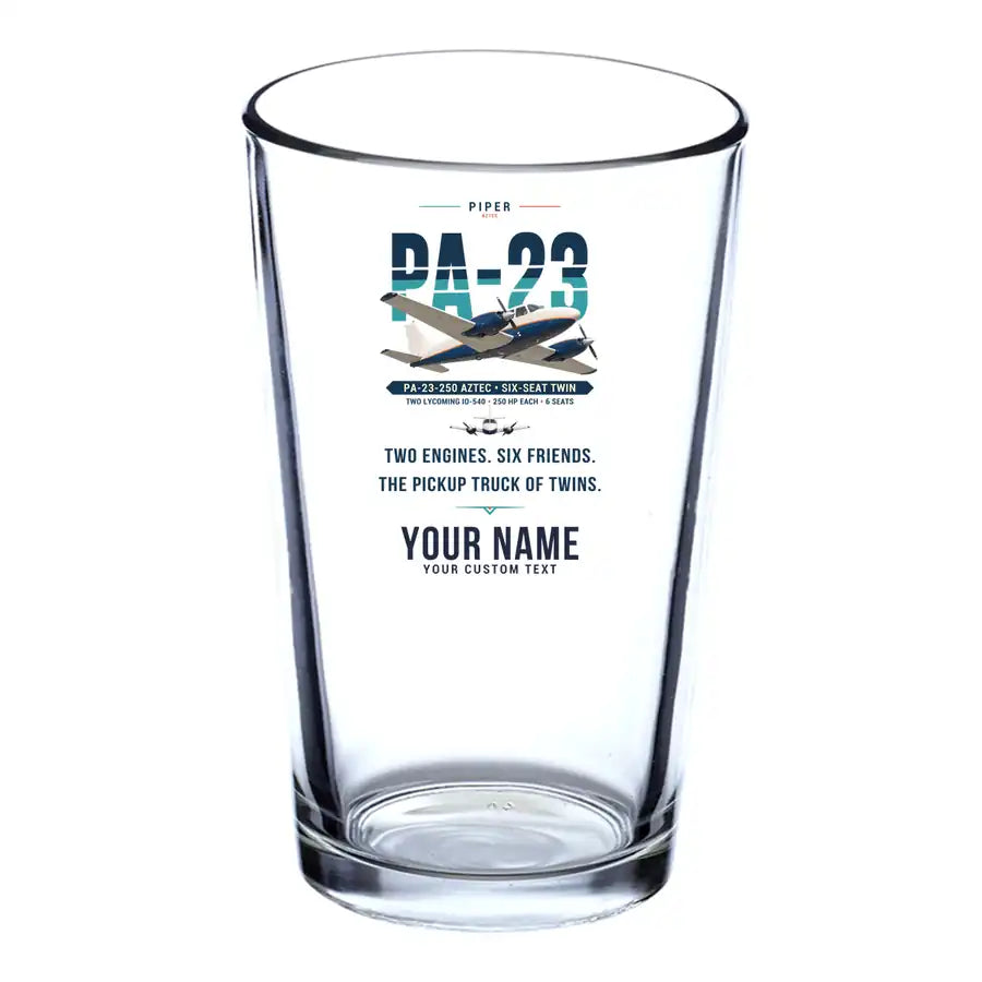 Piper PA-23-250 Aztec - Original + Name - Beer & Water Glass