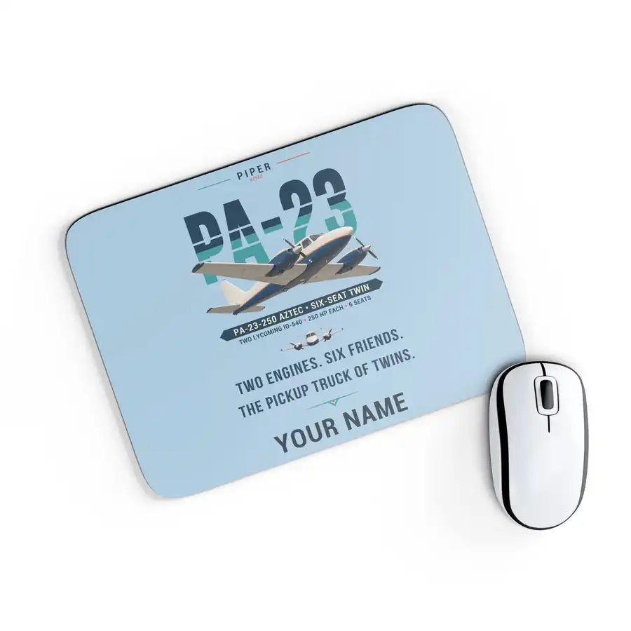 Piper PA-23-250 Aztec - Original + Name - Mouse Pad - Light Blue