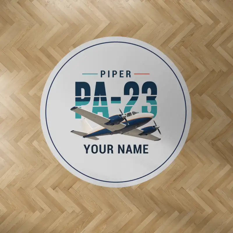 Piper PA-23-250 Aztec - Original + Name - Round Carpet - Light Gray