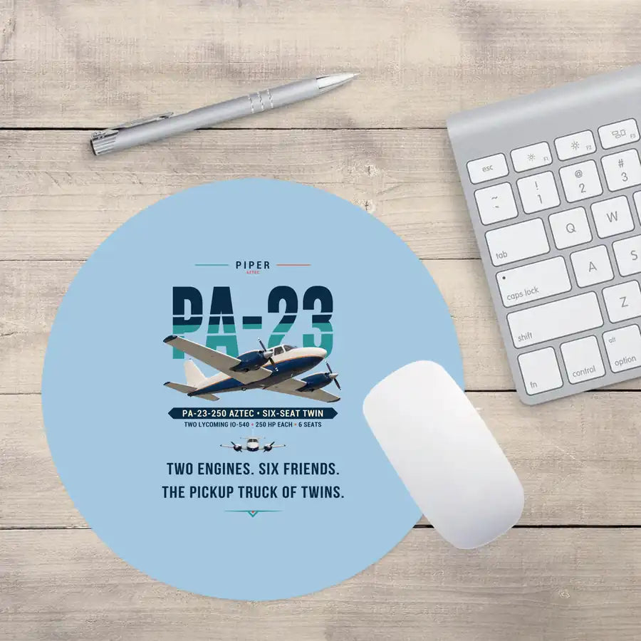Piper PA-23-250 Aztec - Original - Round Mouse Pad - Light Blue