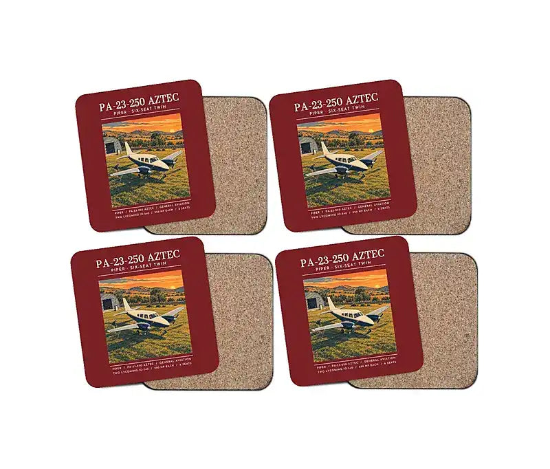Piper PA-23-250 Aztec - Poster - Coaster Set - Dark Red