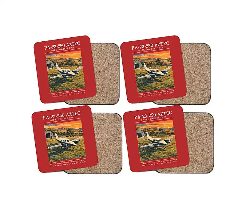 Piper PA-23-250 Aztec - Poster - Coaster Set - Red