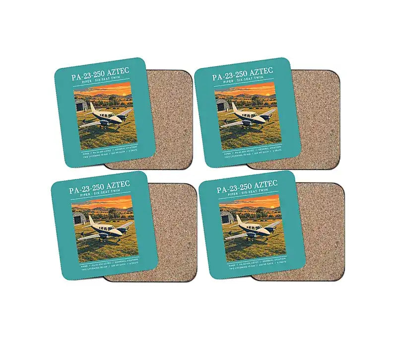 Piper PA-23-250 Aztec - Poster - Coaster Set - Turquoise