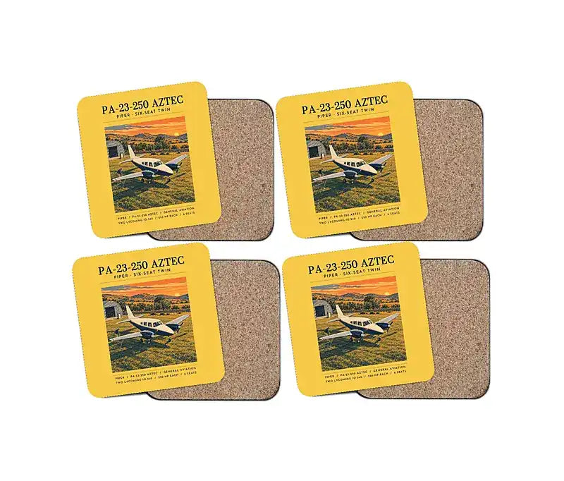 Piper PA-23-250 Aztec - Poster - Coaster Set - Yellow