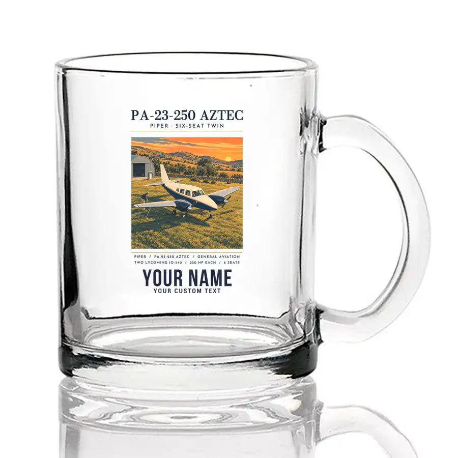 Piper PA-23-250 Aztec - Poster + Name - Coffee & Tea Glass