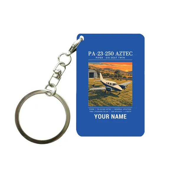 Piper PA-23-250 Aztec - Poster + Name - Key Chain - Blue