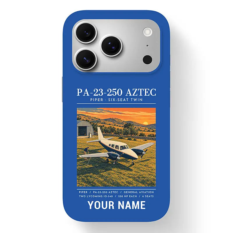 Piper PA-23-250 Aztec - Poster + Name - MagSafe iPhone 17 Pro - Blue