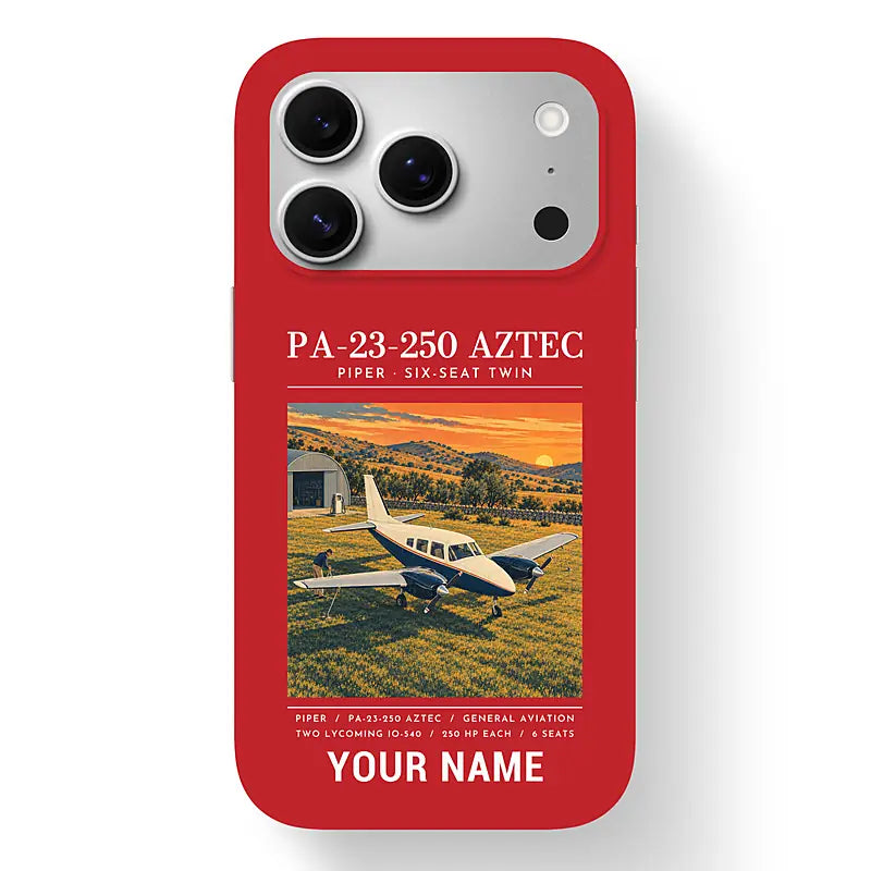 Piper PA-23-250 Aztec - Poster + Name - MagSafe iPhone 17 Pro - Red