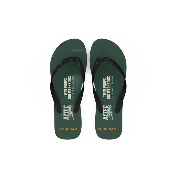Piper PA-23-250 Aztec - Slippers - Flip Flops - Cartoon + Name - Dark Green