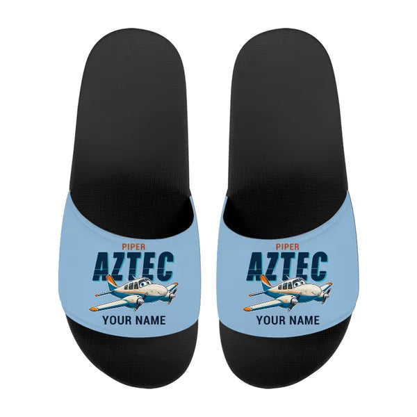 Piper PA-23-250 Aztec - Slippers - Sport - Cartoon + Name - Light Blue