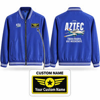 Thumbnail for Piper PA-23-250 Aztec Stylish Jackets - Baseball Collar - Cartoon + Name - Royal Blue
