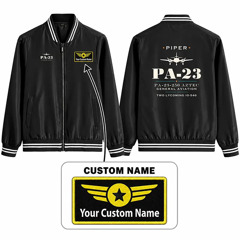 Piper PA-23-250 Aztec Stylish Jackets - Baseball Collar - Heritage + Name - Black