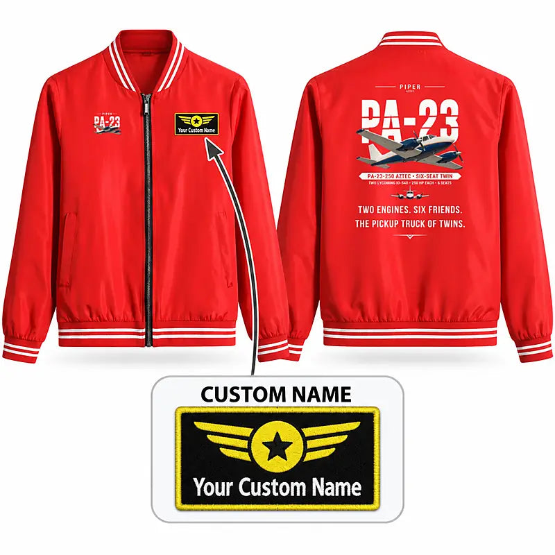 Piper PA-23-250 Aztec Stylish Jackets - Baseball Collar - Original + Name - Red