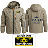 Thumbnail for Piper PA-23-250 Aztec Stylish Jackets - Hooded Windbreaker - Heritage + Name - Khaki