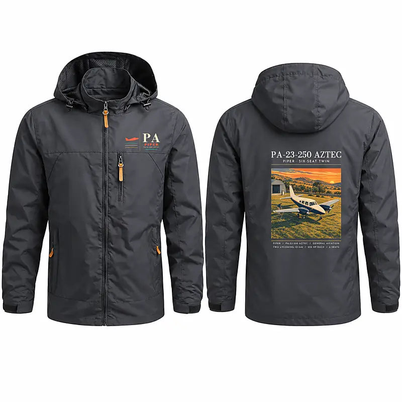 Piper PA-23-250 Aztec Stylish Jackets - Hooded Windbreaker - Poster - Charcoal